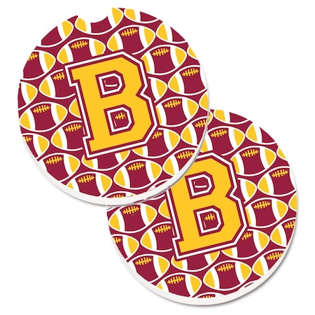 Carolines Treasures Letter B Football Maroon and Gold Set of 2 Cup Holder Car Coaster CJ1081-BCARC